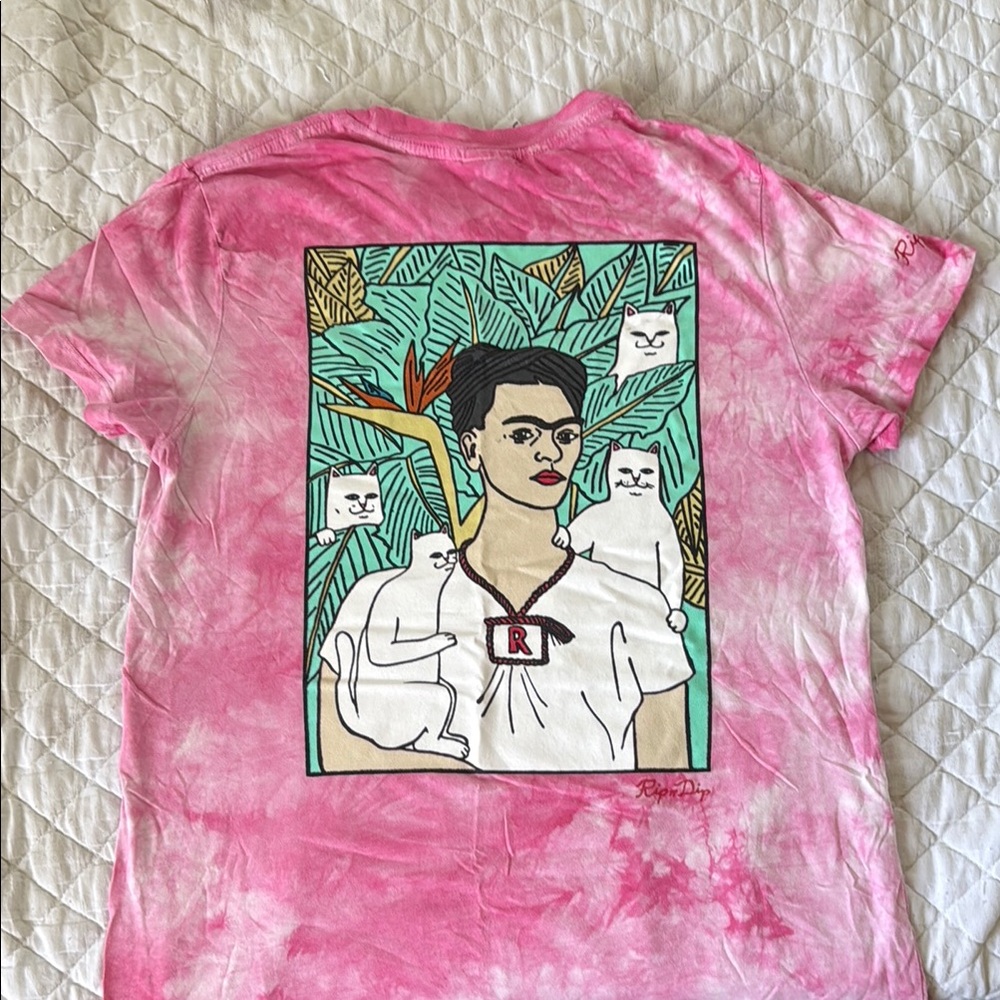 Ripndip Pink Tie-Dye Tee with Frida Kahlo and Cats